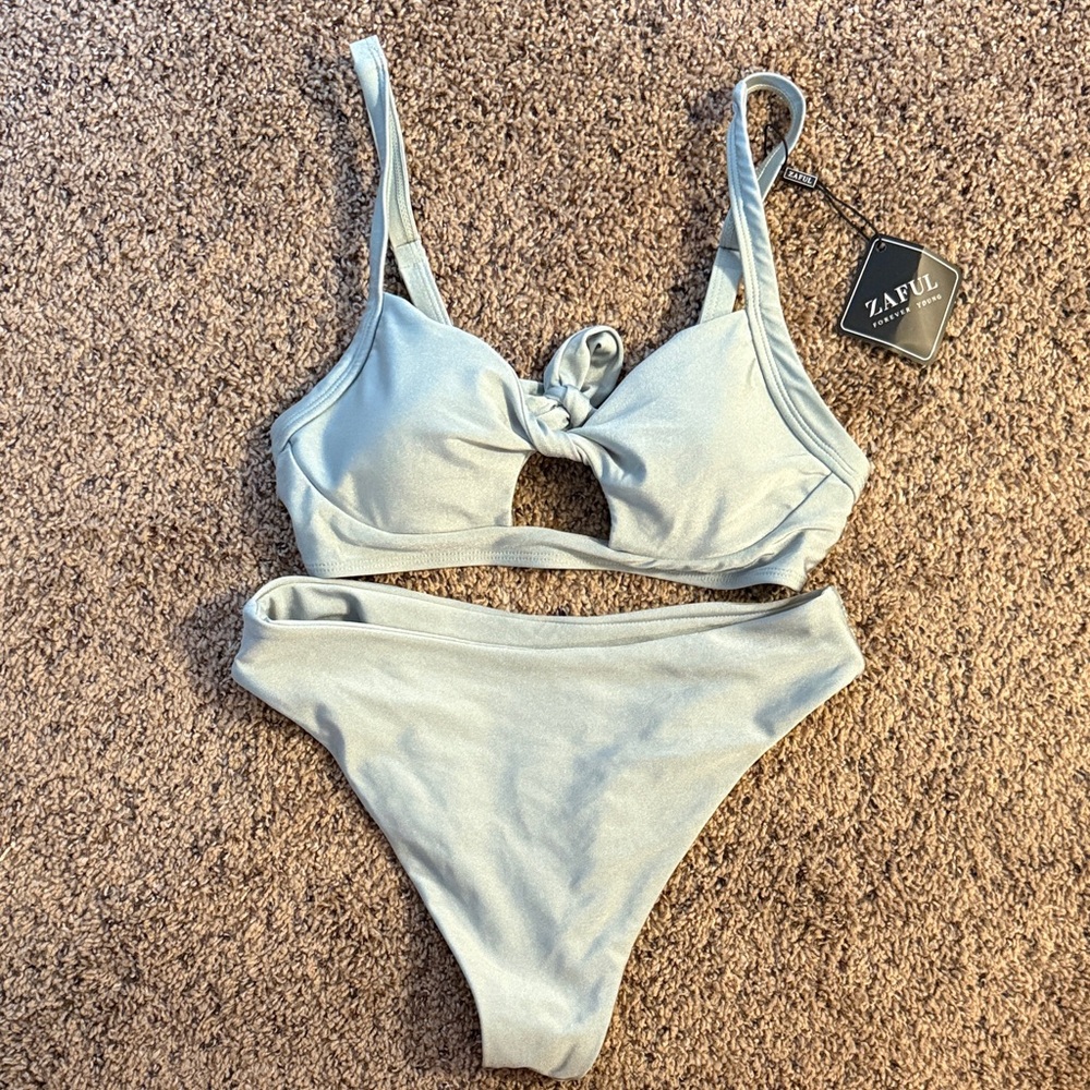 Zaful Sky Blue Knotted Bikini Set